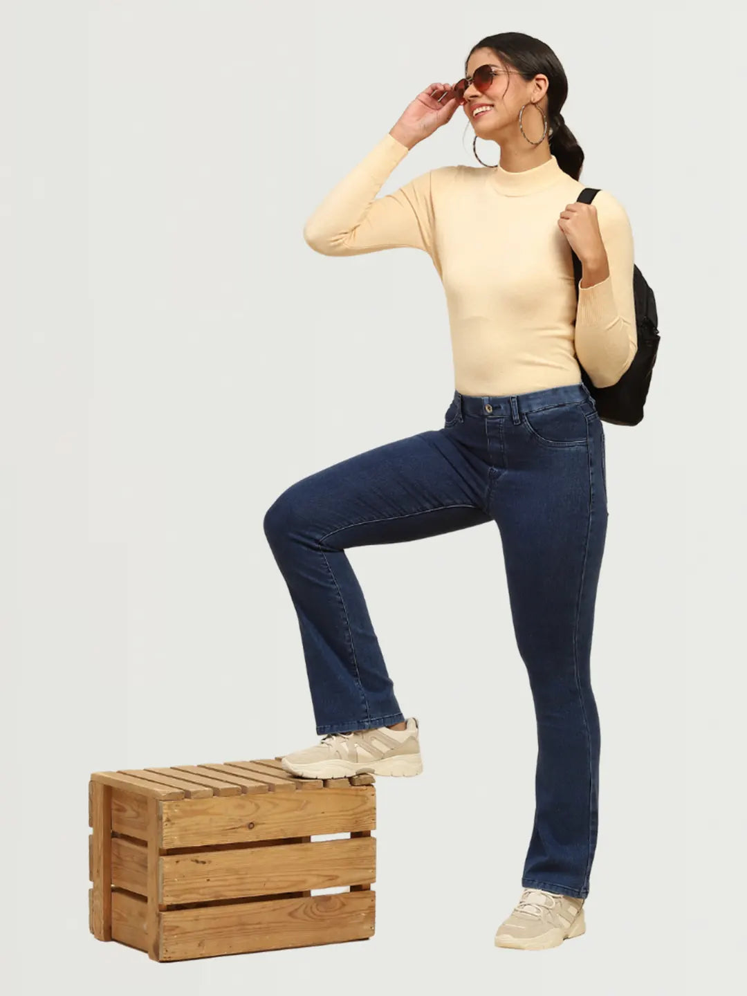 Dark Blue Cotton Blend Bootcut Jegging - Global Republic