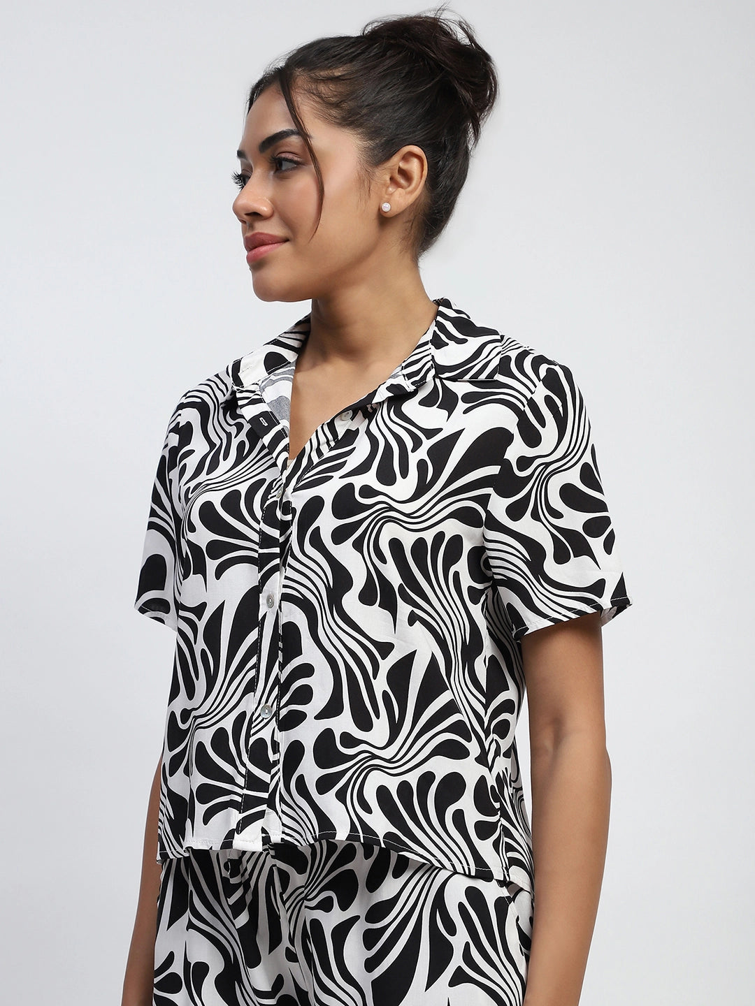 Black Abstract Print Rayon Nightsuit - Global Republic