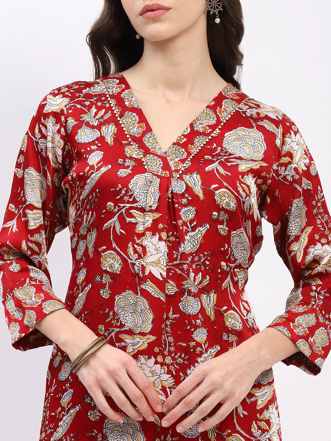 Floral Elegance Red Kurta Set - Global Republic