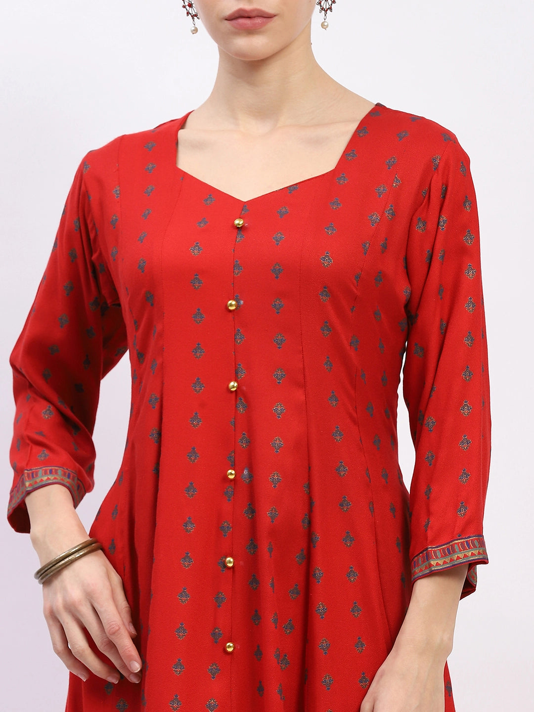 Foil-Printed Muslin Anarkali Suit Set - Global Republic