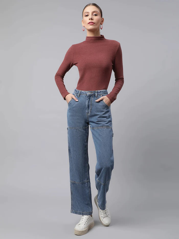 Blue Straight Leg High Rise Jeans - Global Republic