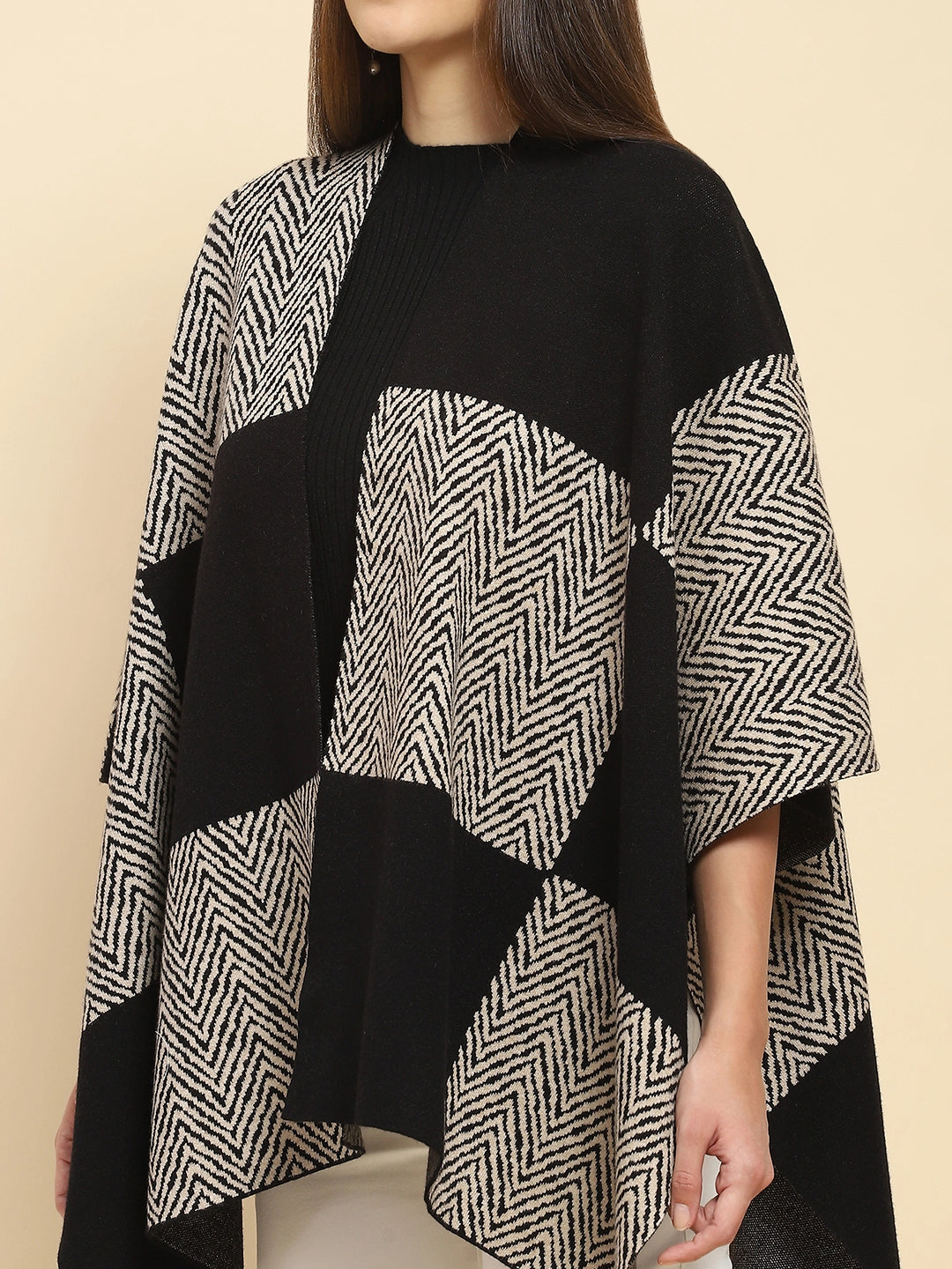 Monochrome Wool Blend Winter Shrug - Global Republic