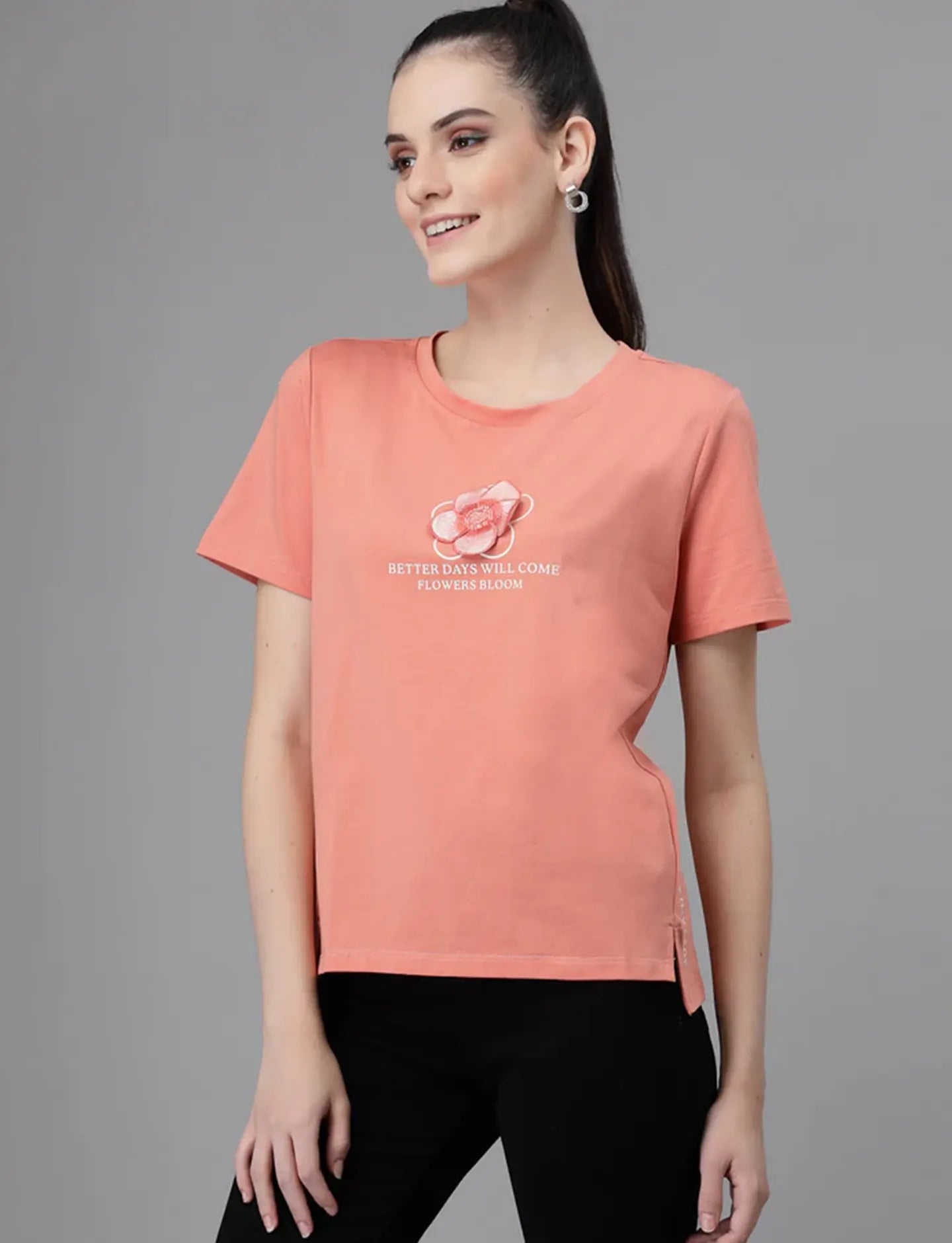 Peach 3D Floral Cotton Top - Global Republic