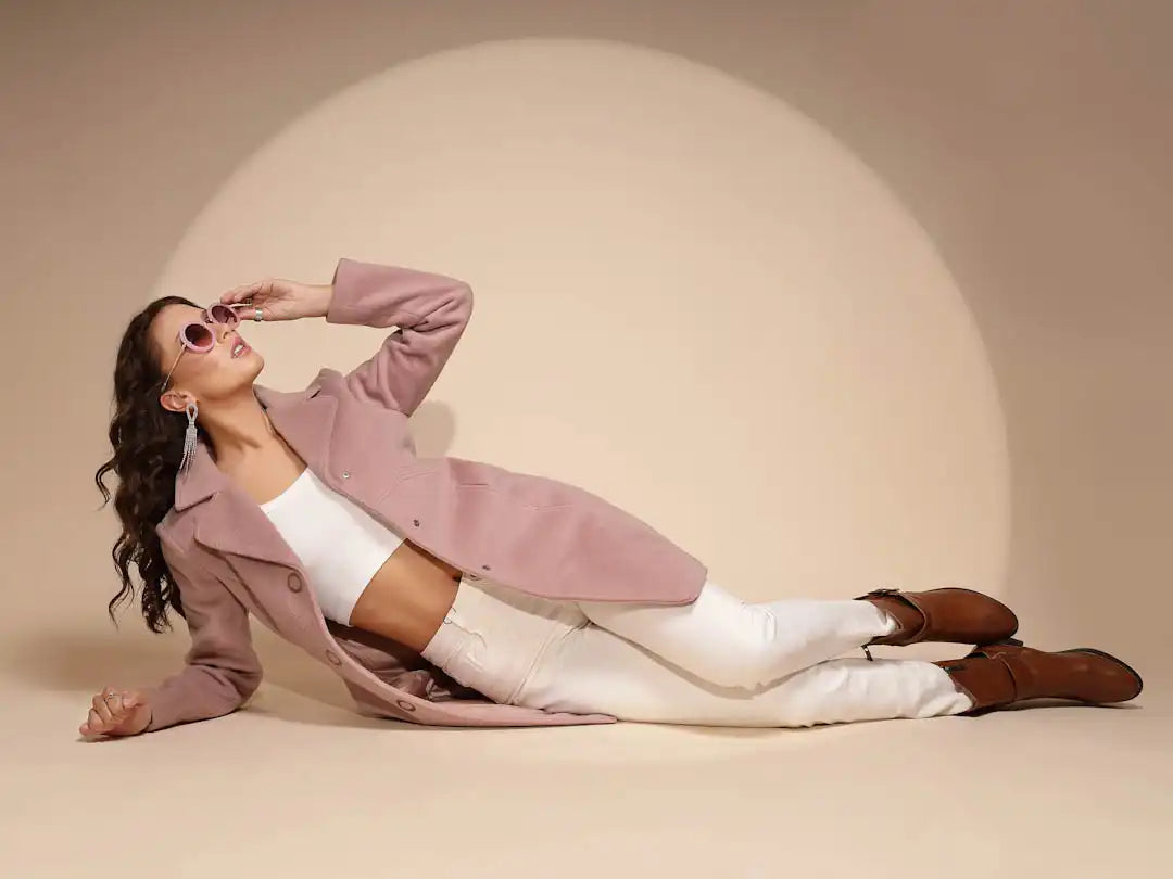 Women's Solid Full Sleeve Pink Long Coat - Global Republic