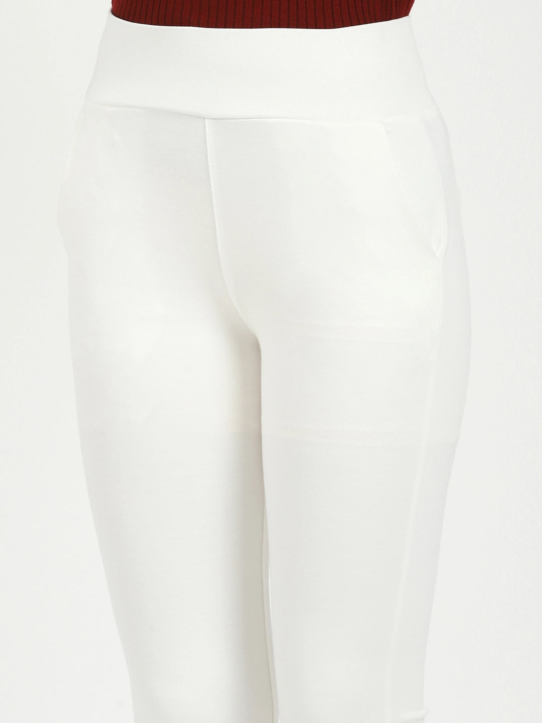 White Stretchable Bootcut Trousers - Global Republic