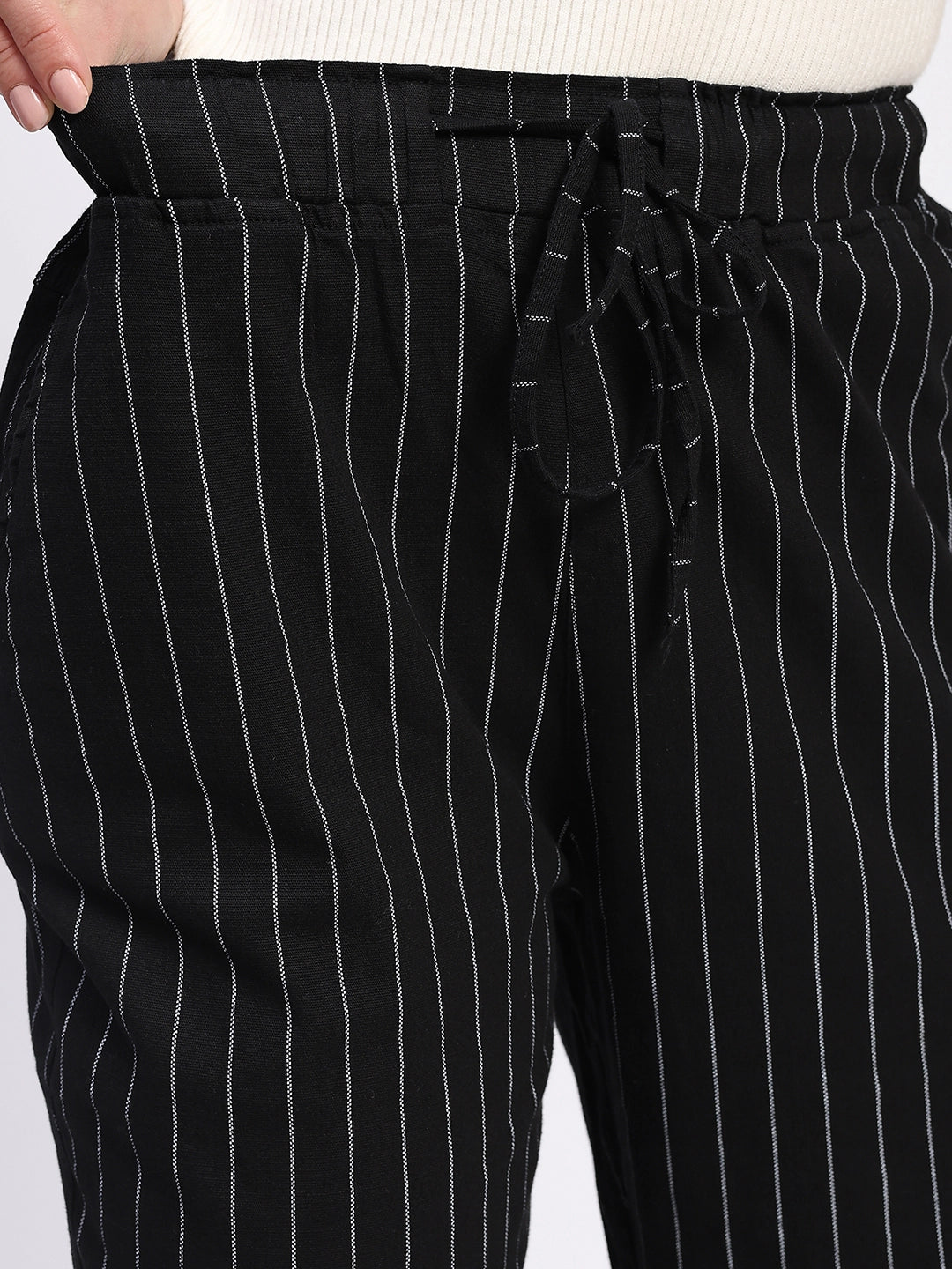 Black Striped Ankle Length Lower - Global Republic