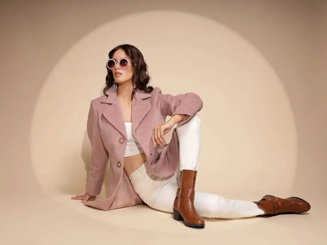 Women's Solid Full Sleeve Pink Long Coat - Global Republic