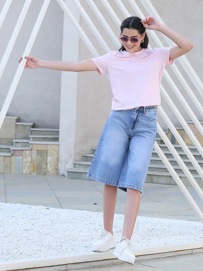 Embroidered Pink Modal Top - Global Republic