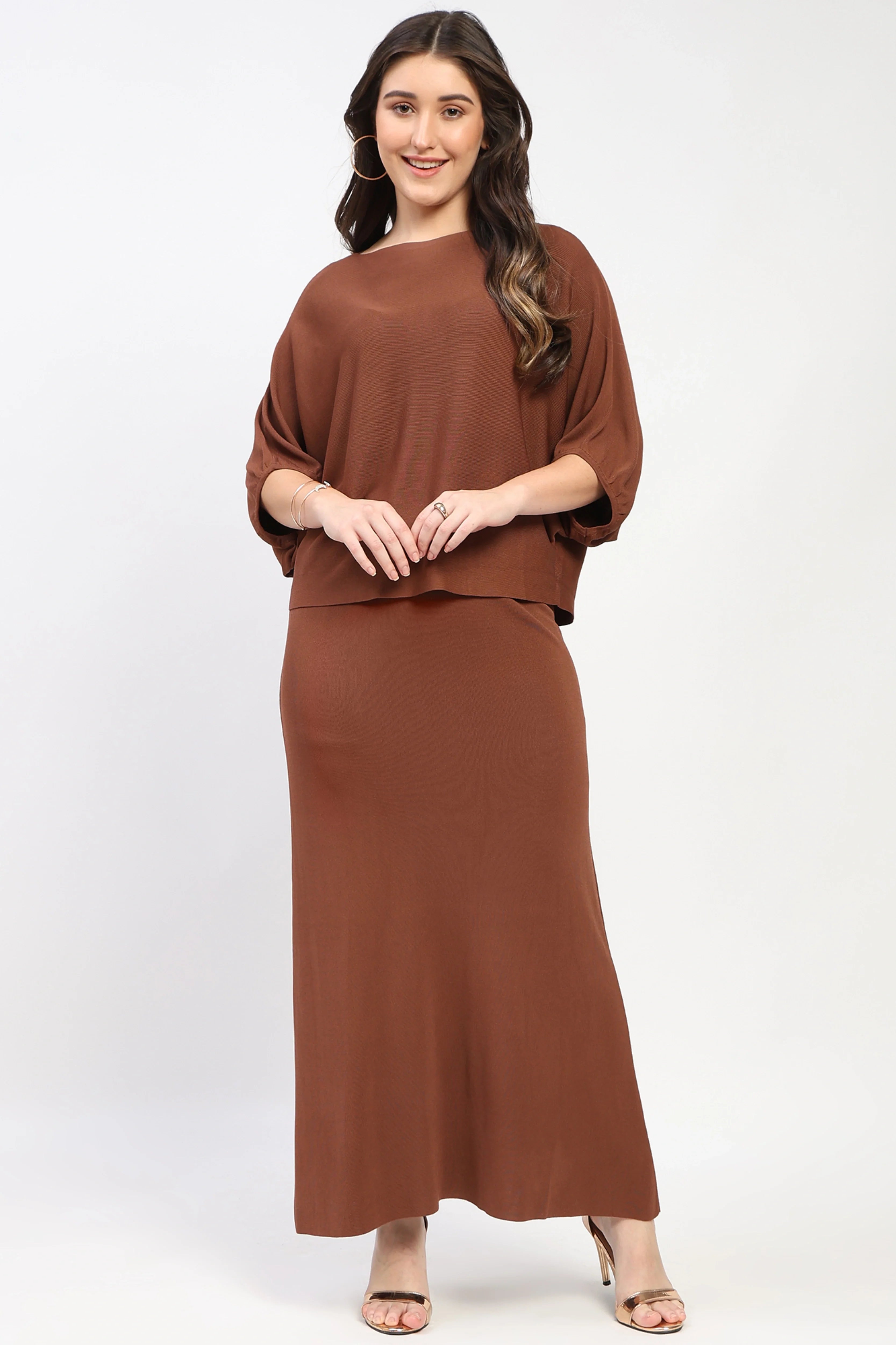 Brown Top & Skirt Co-Ord Set-Global Republic