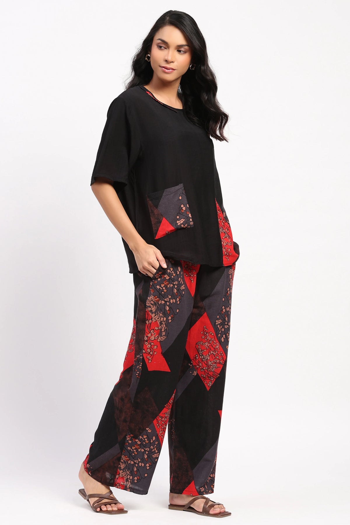 Black Abstract Print Co-ord Set-Global Republic