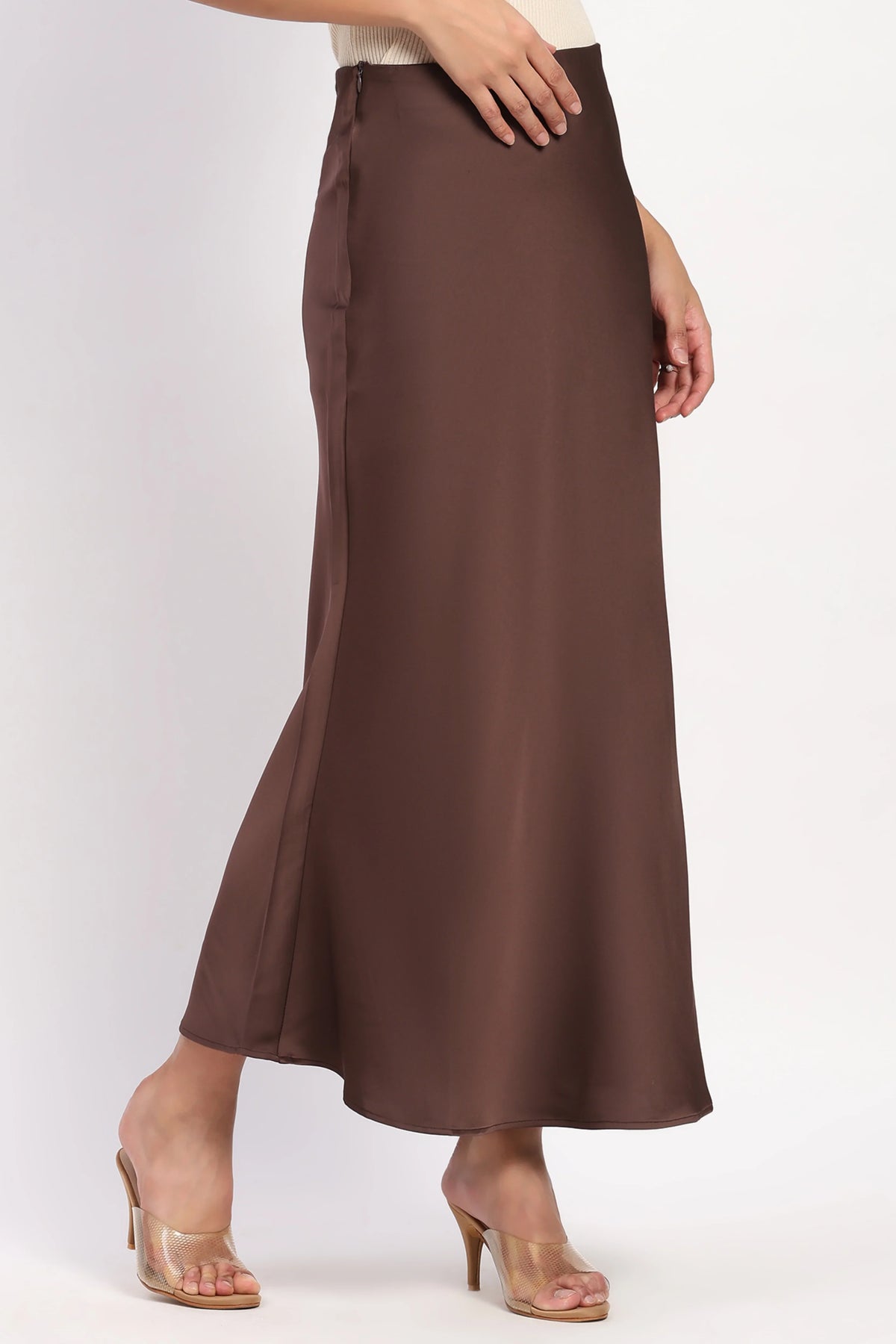Coffee Brown Satin Skirt-Global Republic
