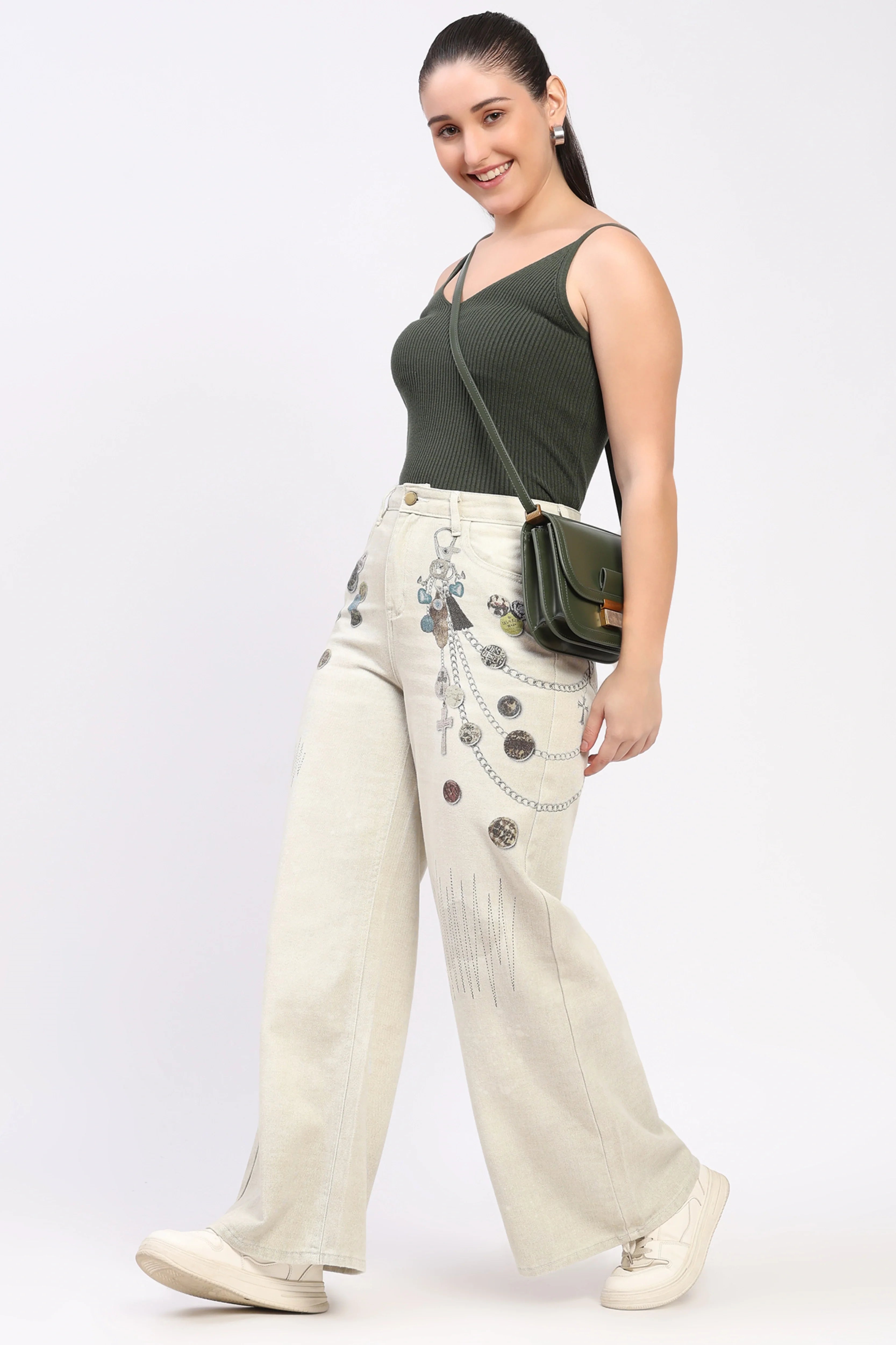 Printed Wide-Leg Jeans-Global Republic