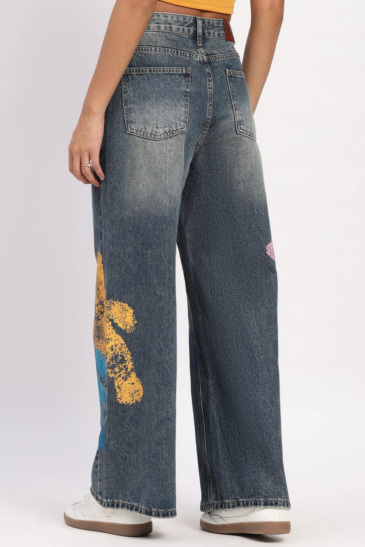 Blue Graphic Wide-Leg Jeans