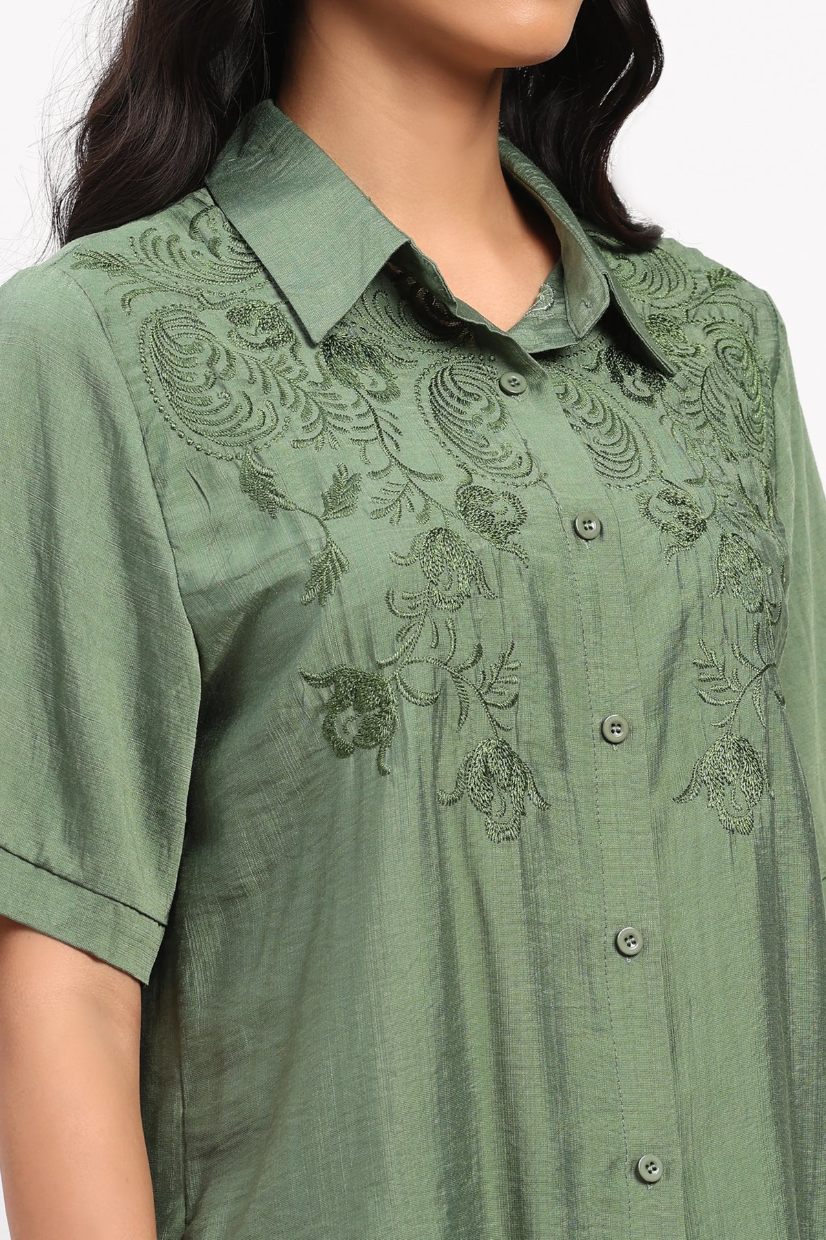 Green Floral Embroidered Set-Global Republic
