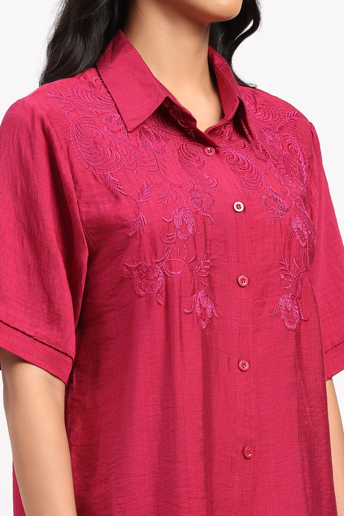 Magenta Floral Embroidered Set-Global Republic