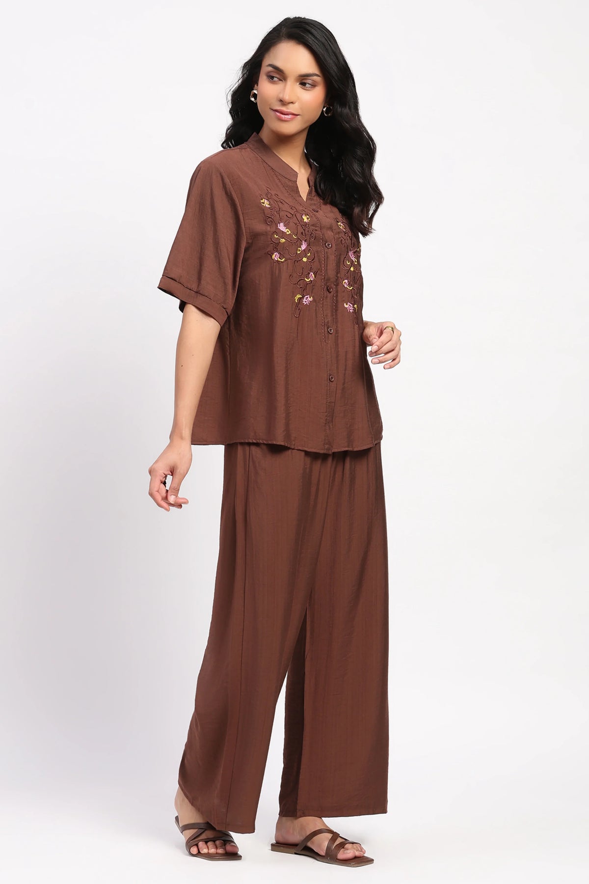 Coffee Brown Floral Set-Global Republic