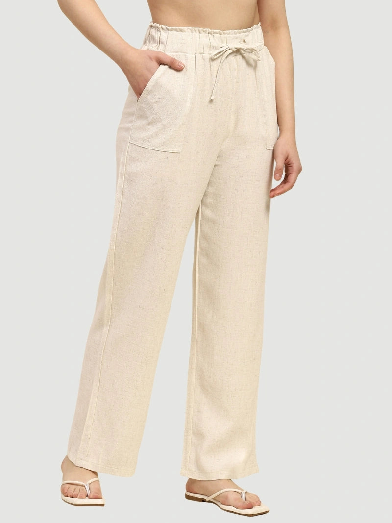 Natural Solid Cotton Linen Relaxed Lower - Global Republic