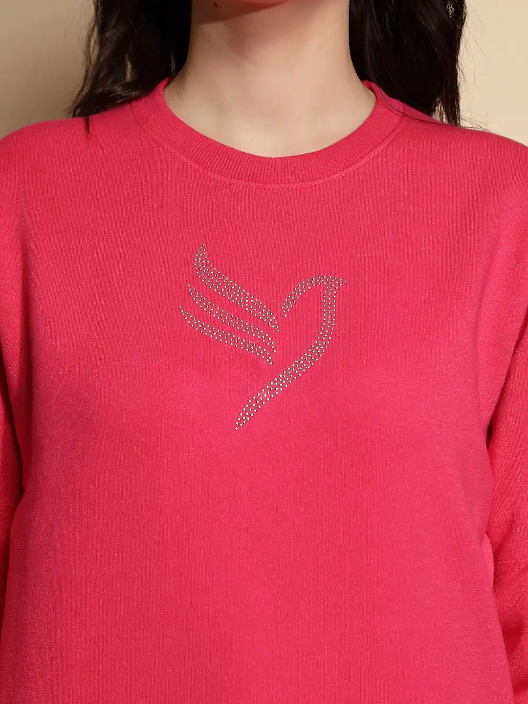 Pink Solid Round Neck Sweatshirt - Global Republic