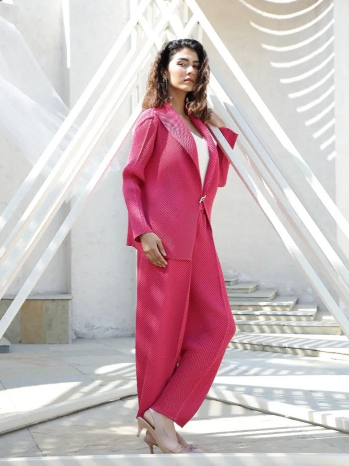 Hot Pink Pleated Loose Shrug - Global Republic