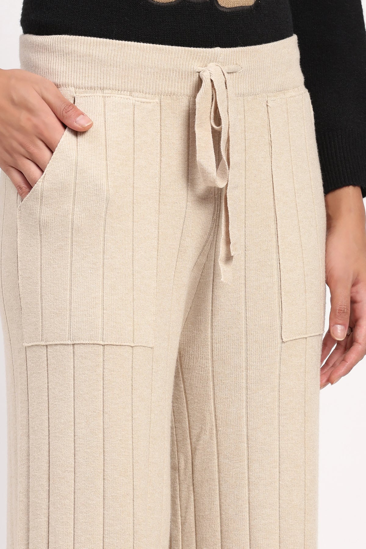 Cream Self Striped Winter Lower-Global Republic