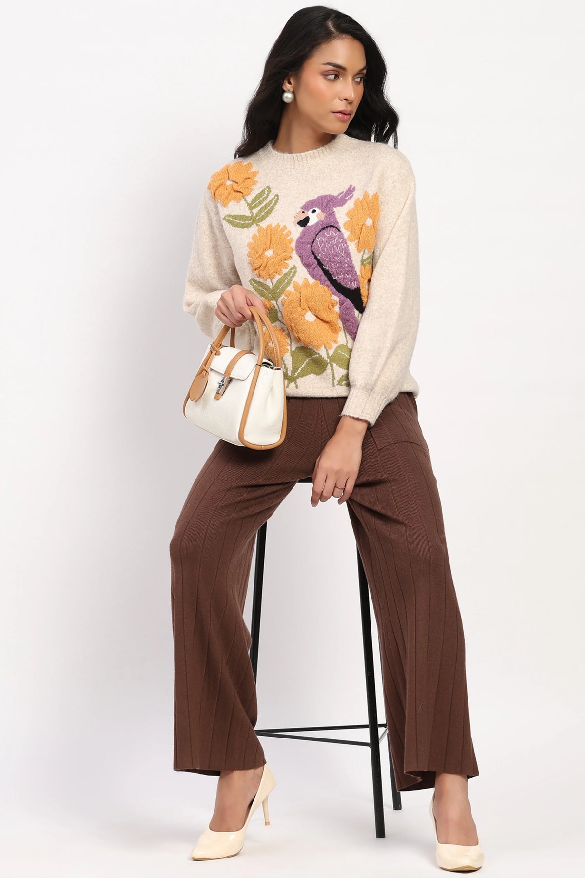 Coffee Self Striped Winter Lower-Global Republic