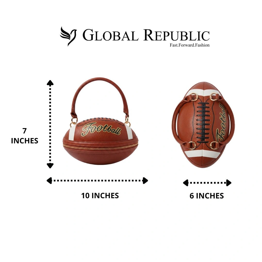 Football Shaped Handbag With Zip & Handle