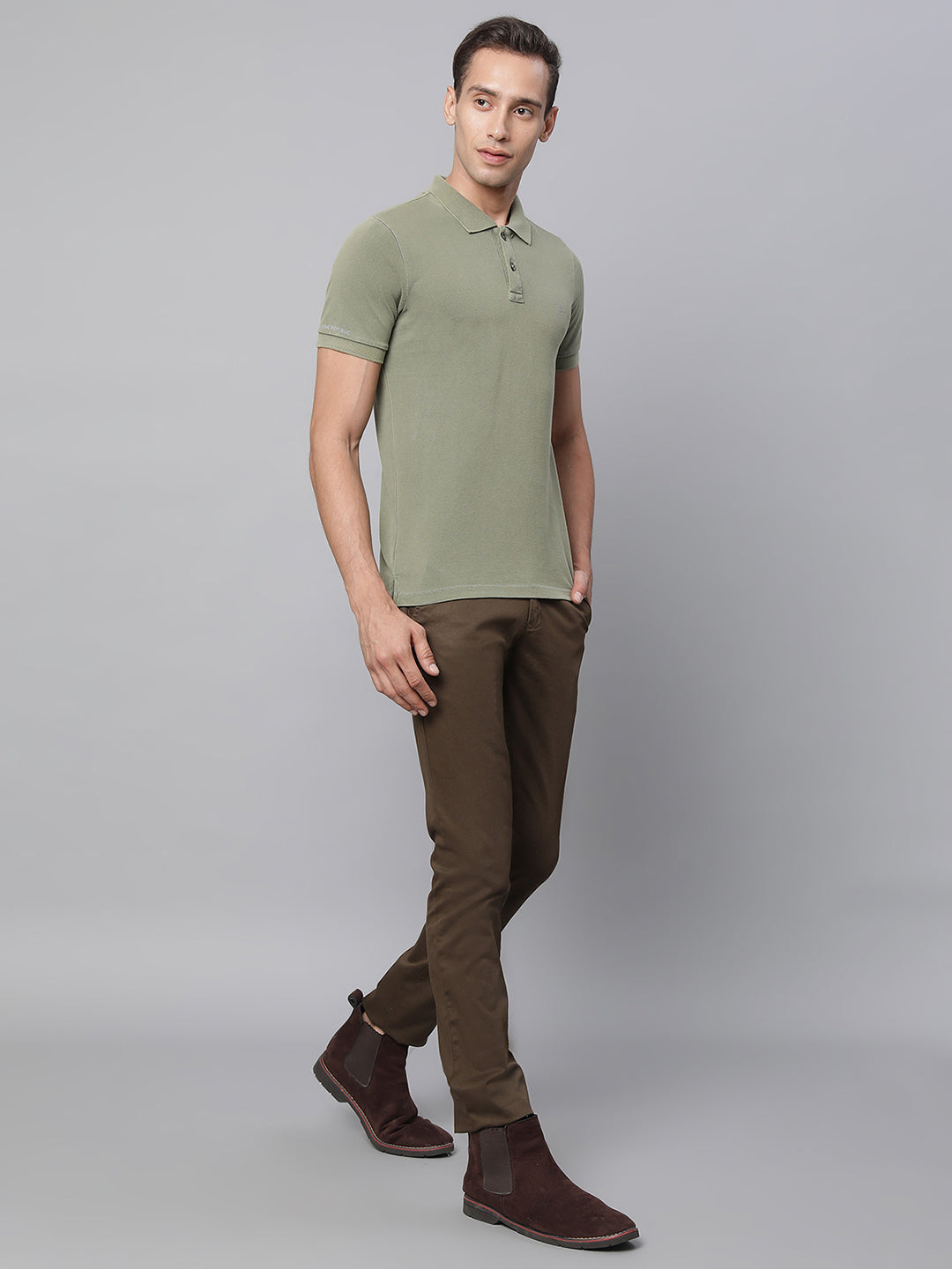 Mens Brown Polyester Solid Trouser