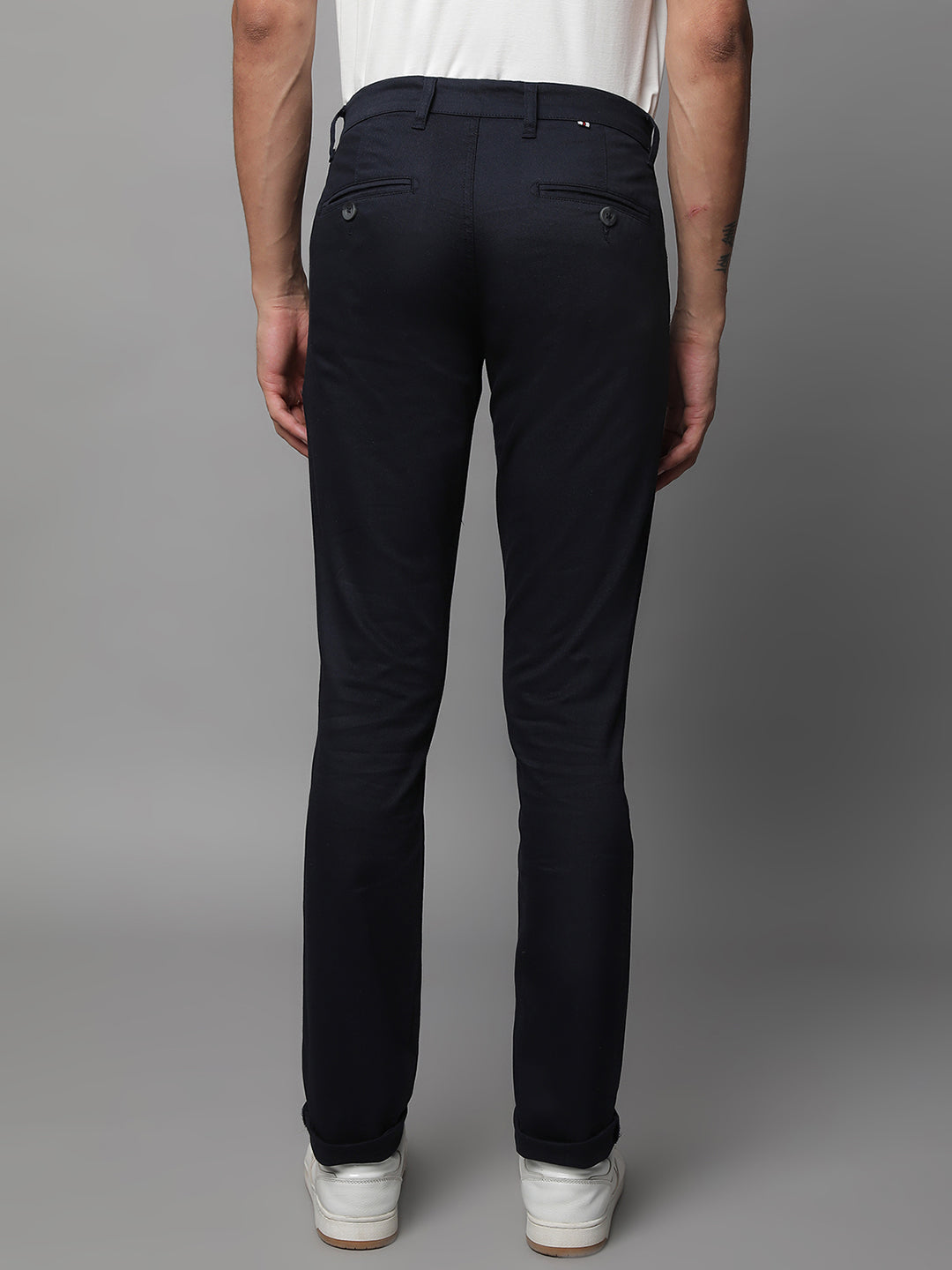 Mens Navy Blue Polyester Solid Trouser