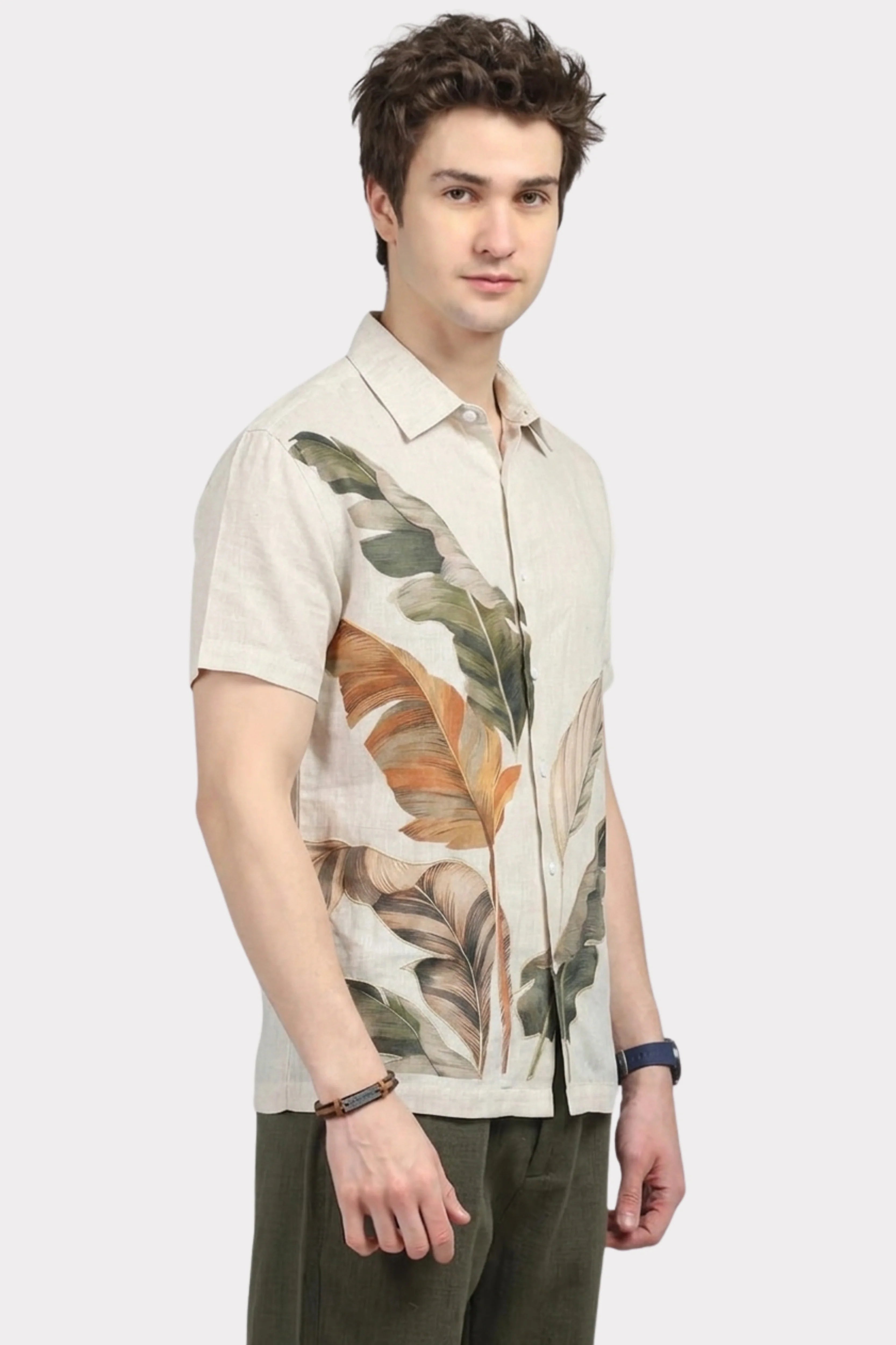 Linen Blend Tropical Print Shirt-Global Republic