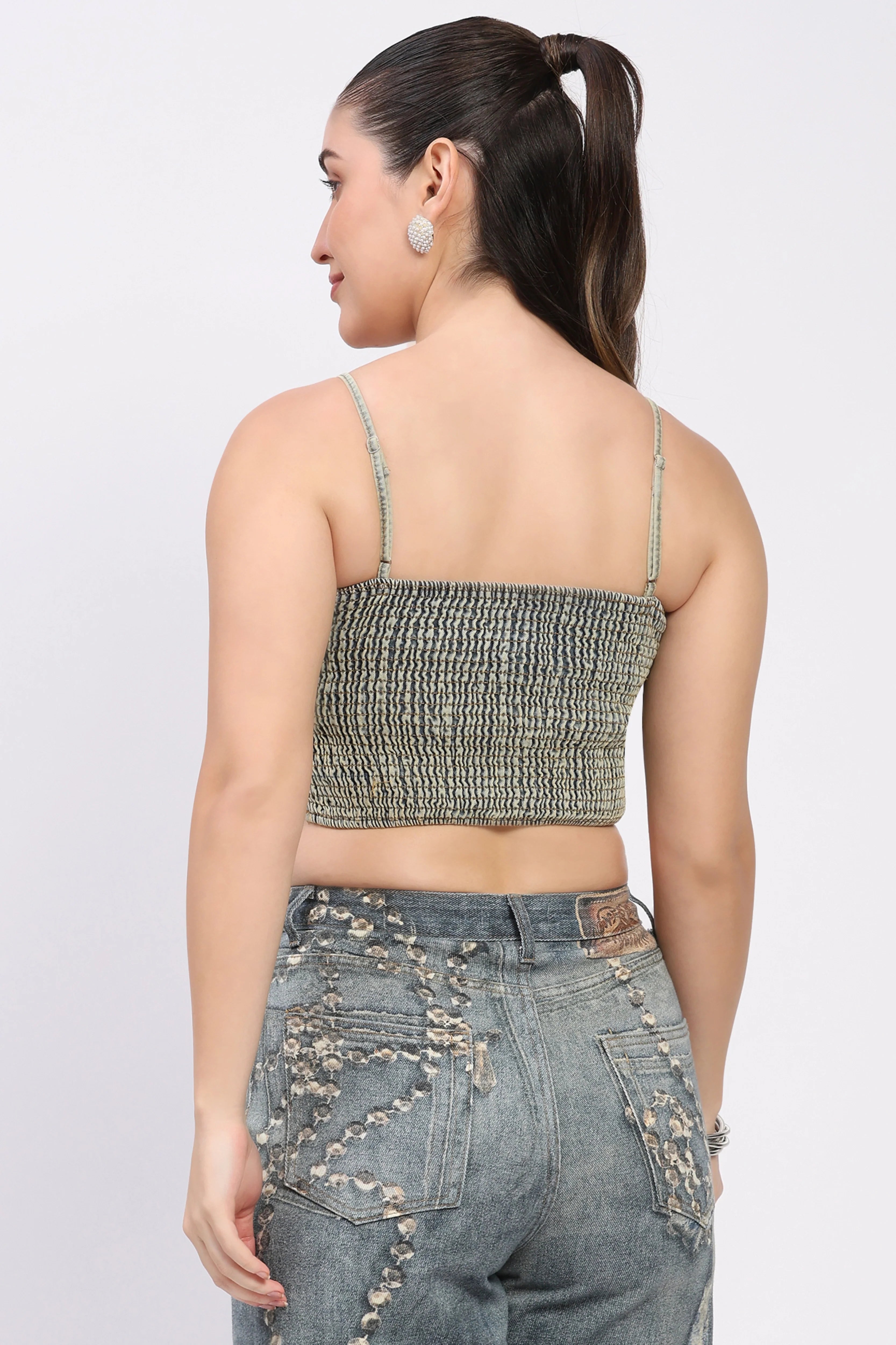 Denim Cotton Bralette Top-Global Republic