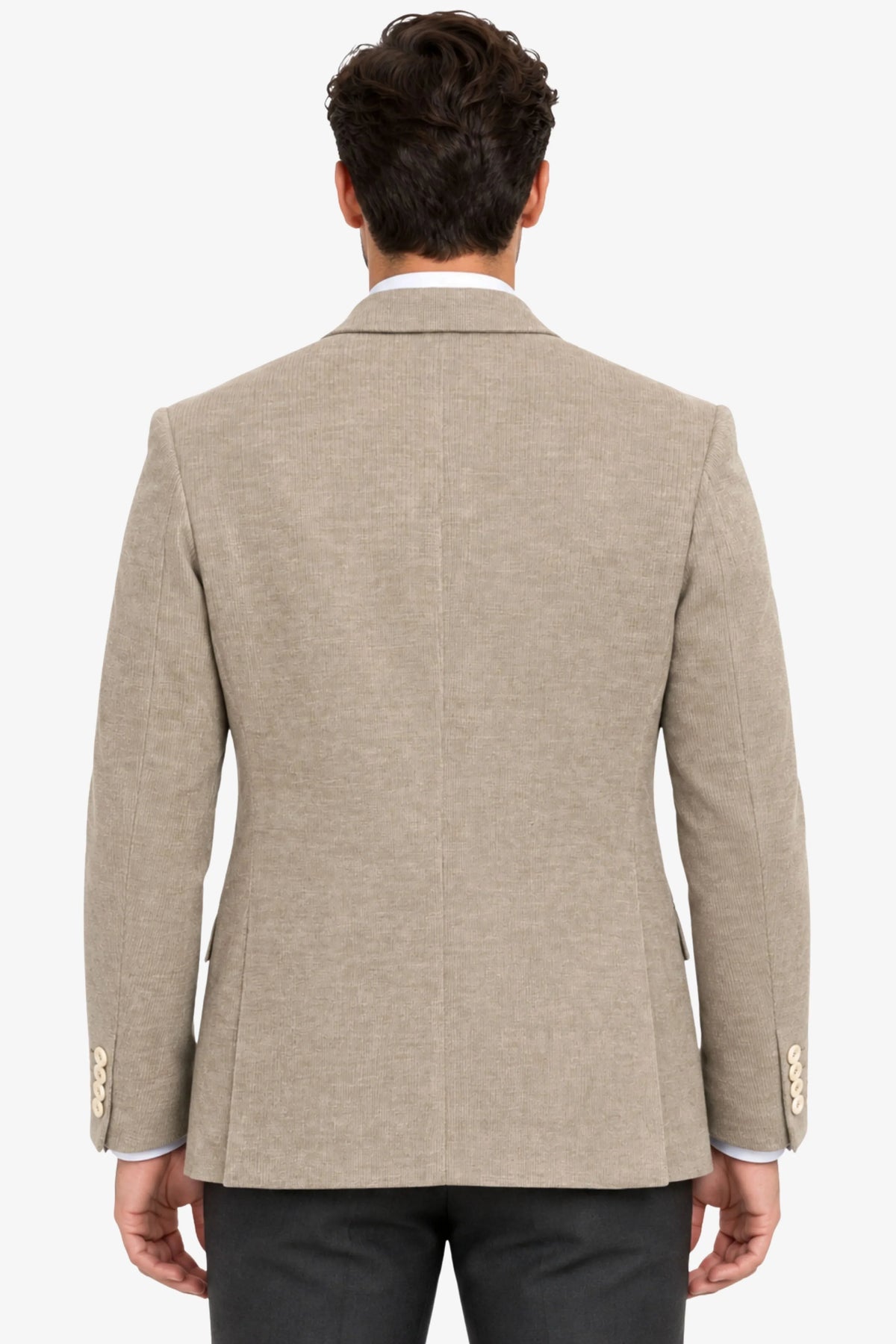 Beige Double-Breasted Corduroy Coat-Global Republic