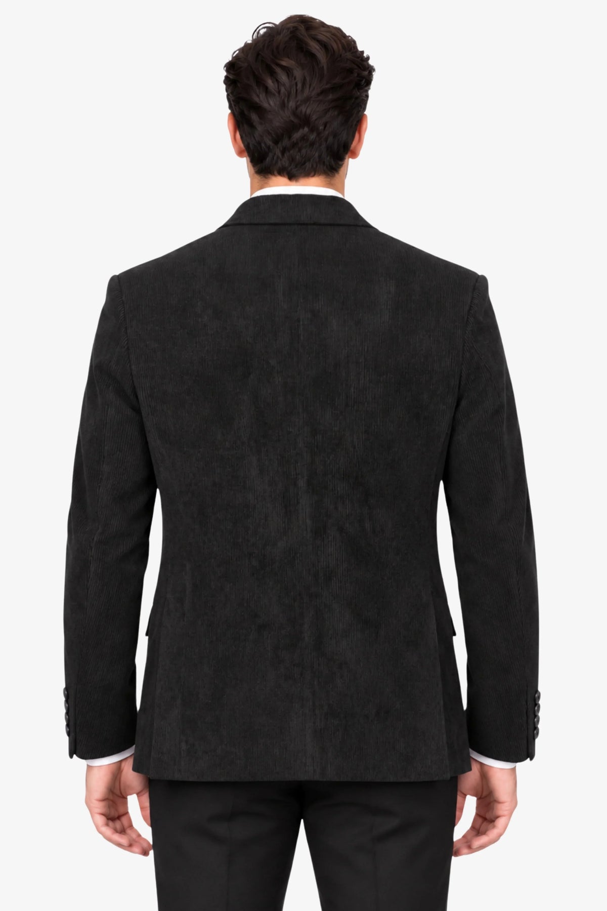Black Double-Breasted Corduroy Coat-Global Republic