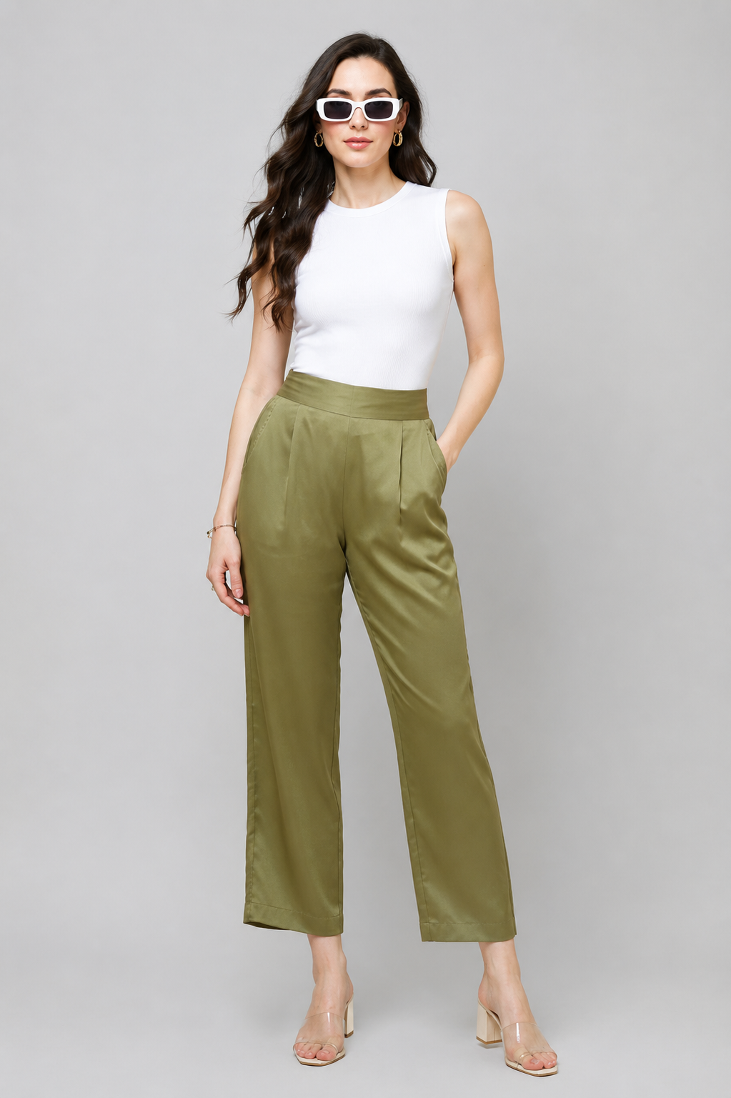 Olive Cotton Viscose Straight Fit Lower