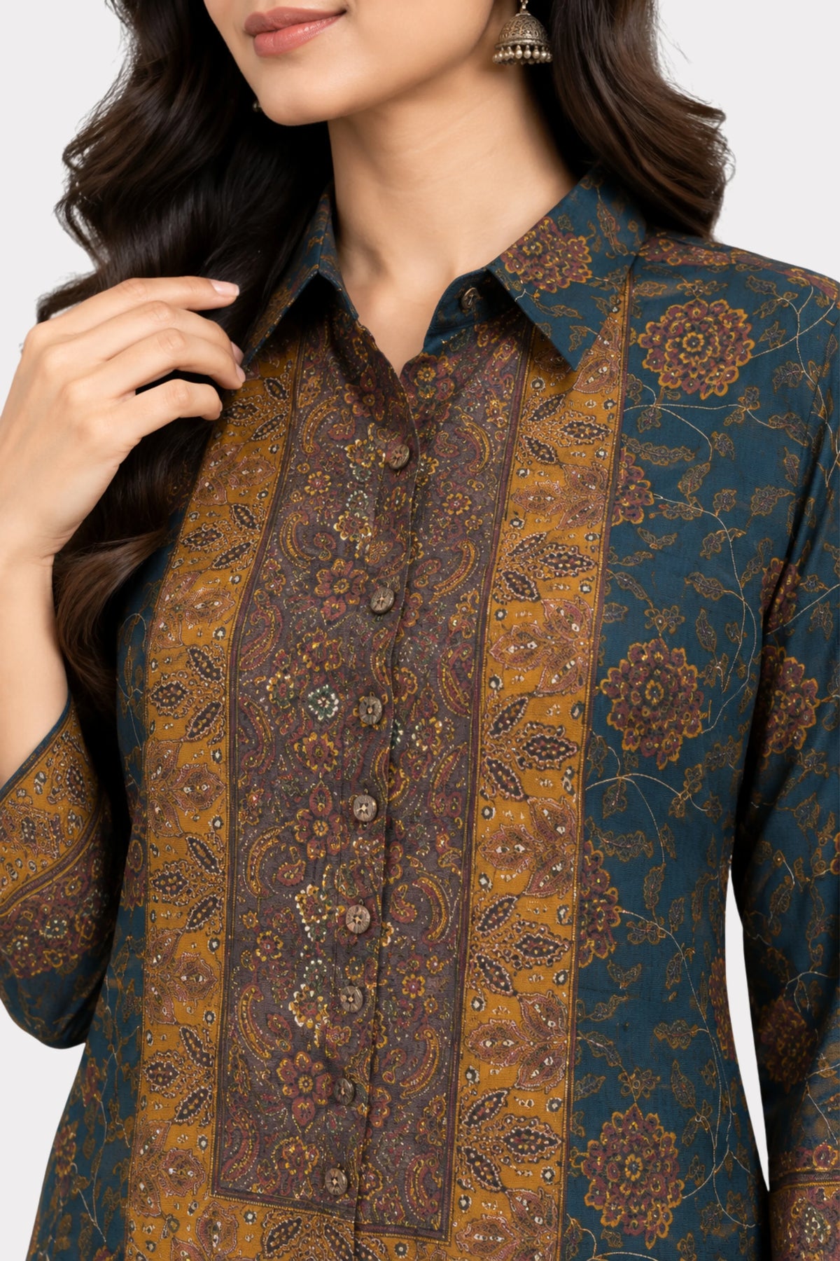 Navy Blue Floral Printed Modal Crepe Co-ord Set-Global Republic