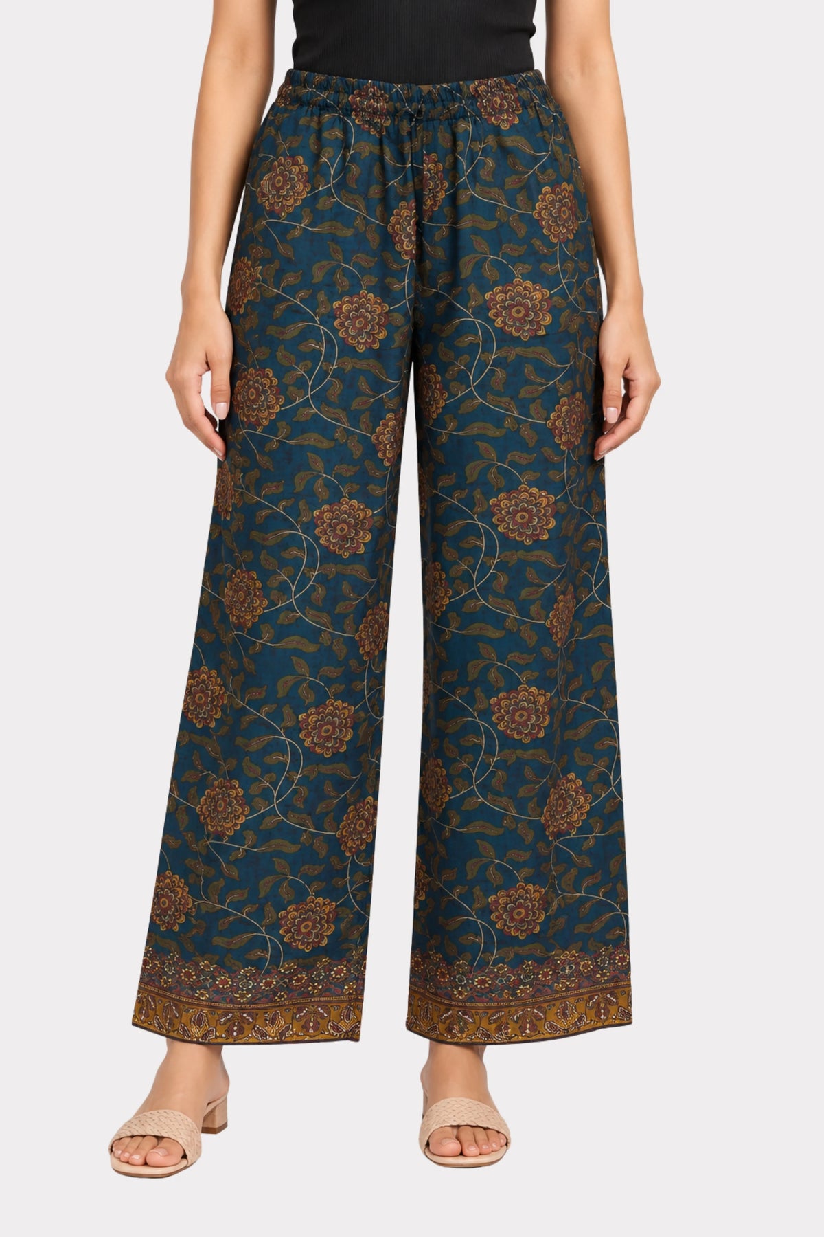 Navy Blue Floral Printed Modal Crepe Co-ord Set-Global Republic