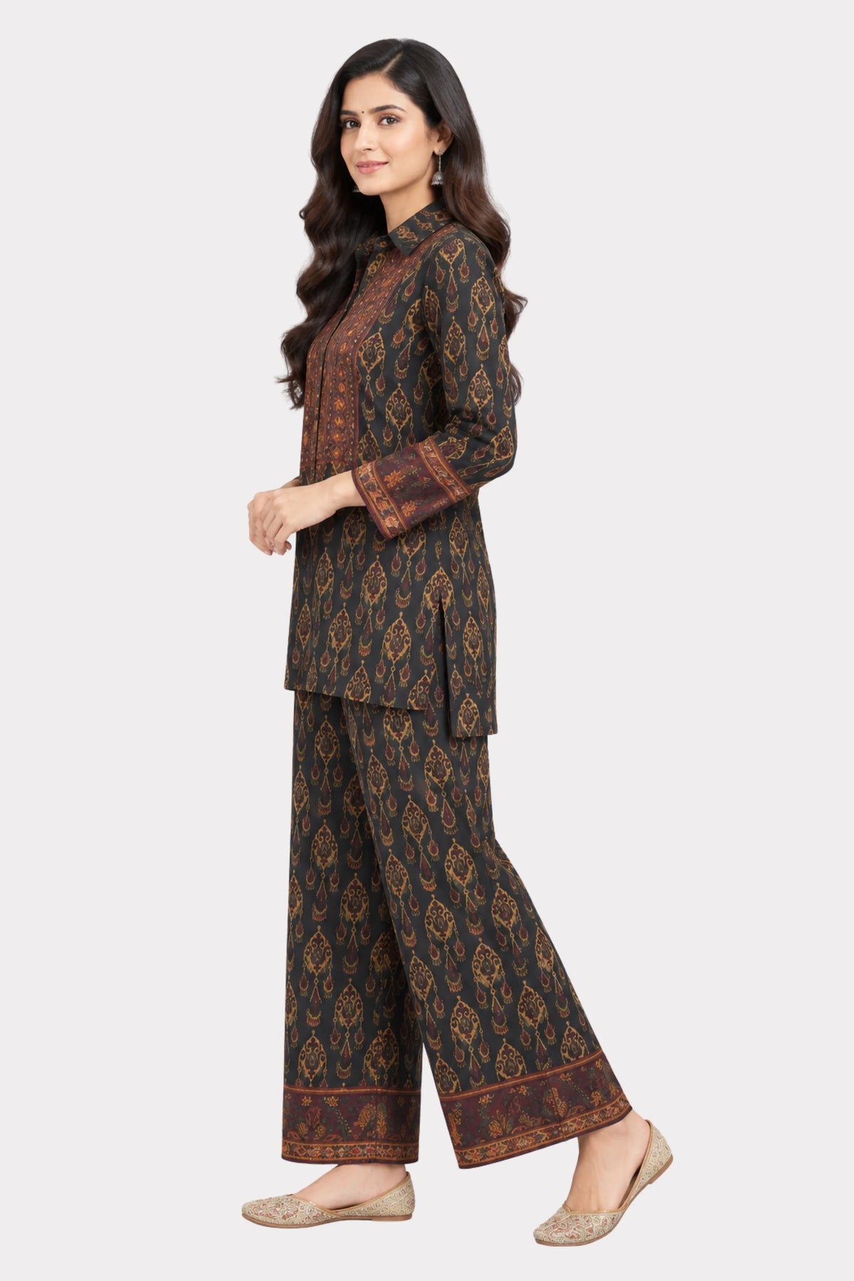Black Ethnic Printed Modal Crepe Co-ord Set-Global Republic