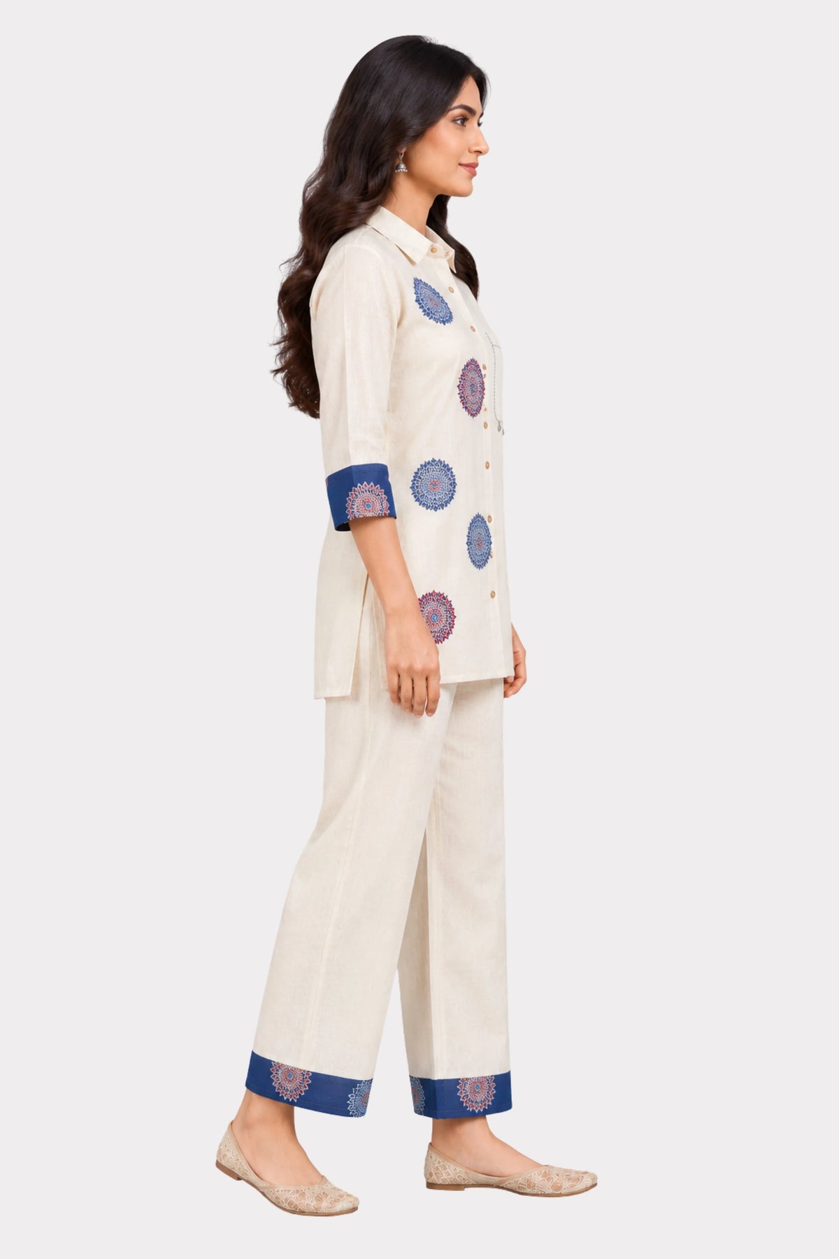 Off-White Ethnic Printed Co-ord Set-Global Republic