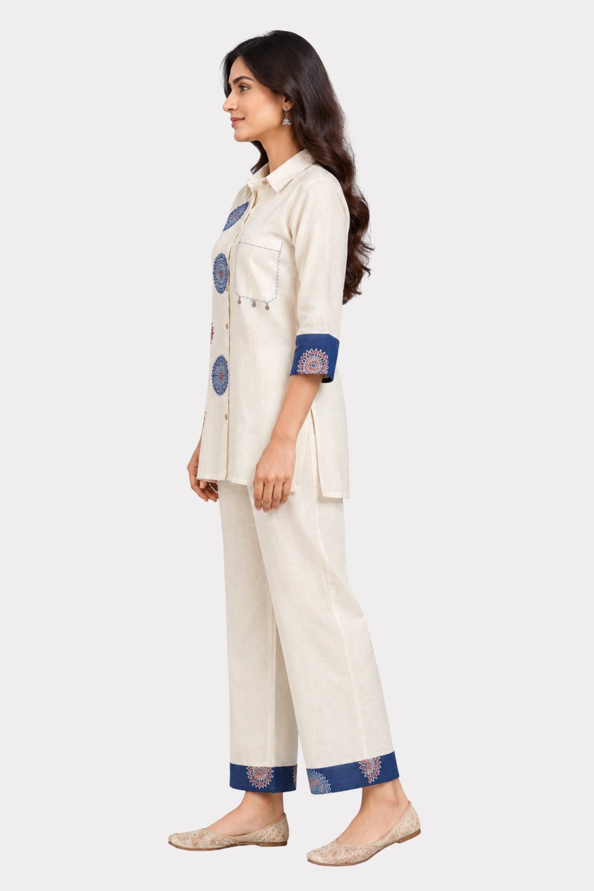 Off-White Ethnic Printed Co-ord Set-Global Republic