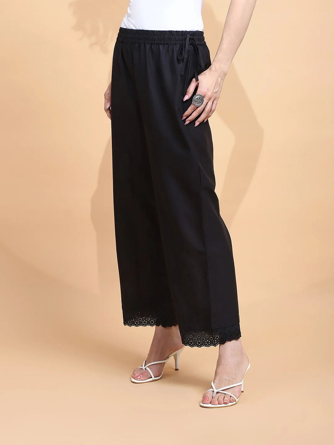 Black Cotton Loose Fit Palazzo - Global Republic