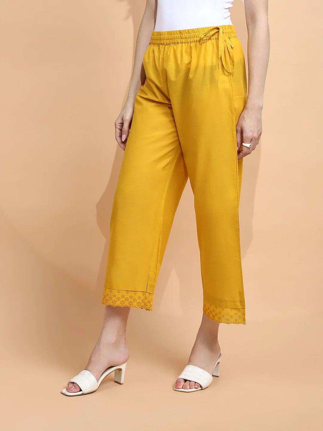 Mustard Cotton Loose Fit Palazzo - Global Republic