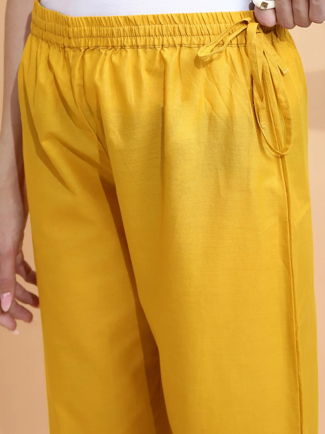 Mustard Cotton Loose Fit Palazzo - Global Republic