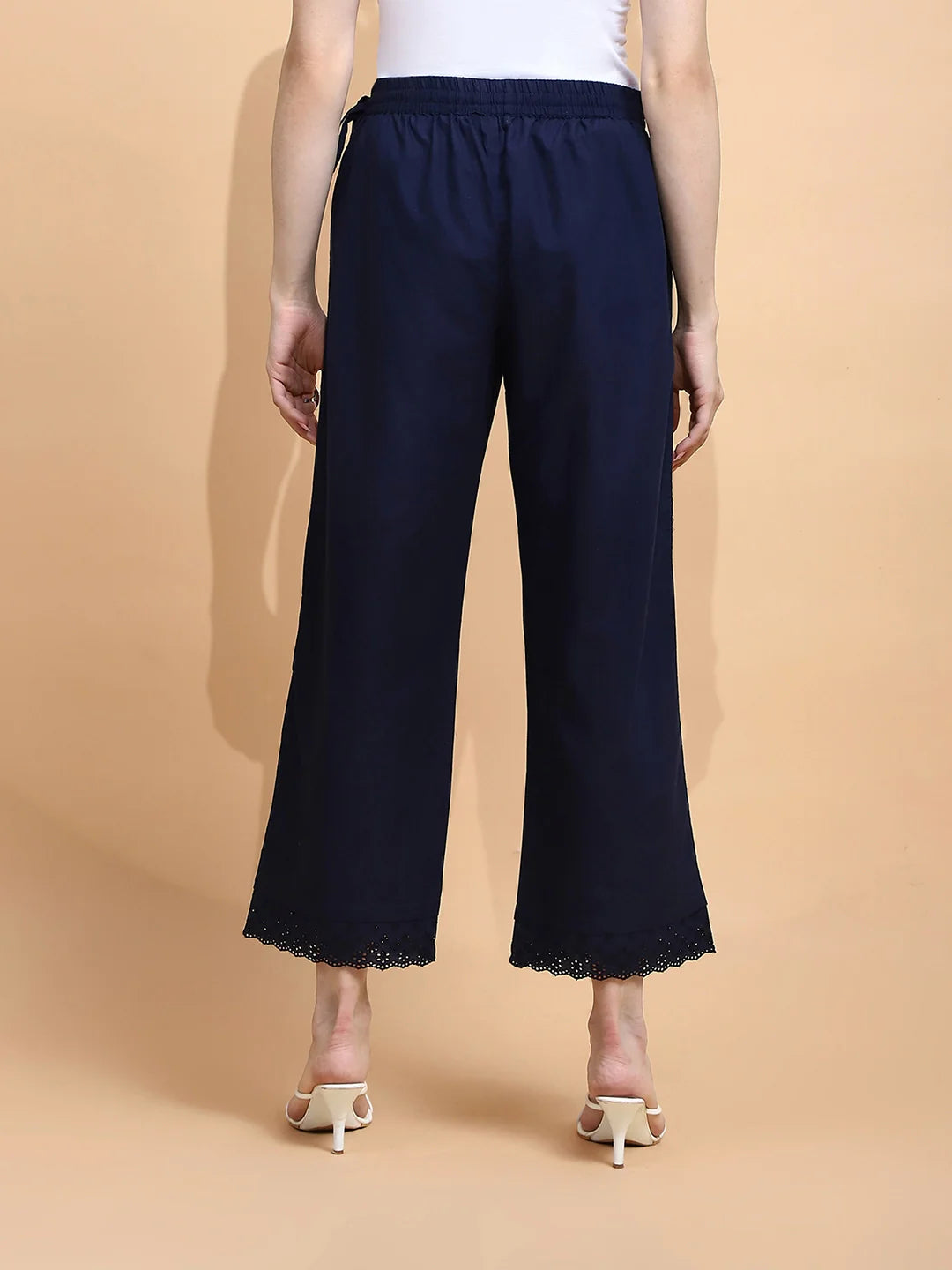 Navy Blue Cotton Loose Fit Palazzo - Global Republic