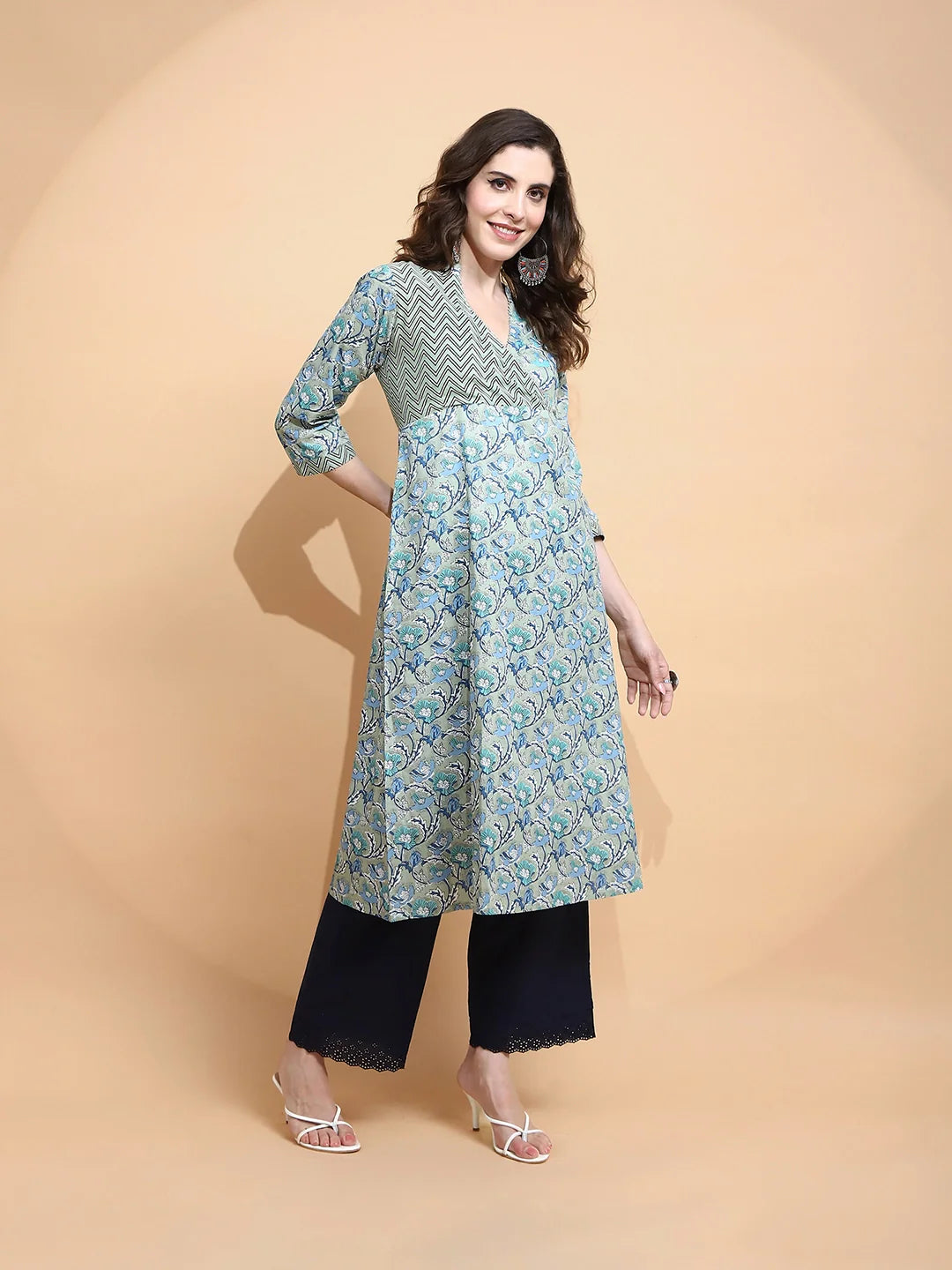 Pista Green Cotton Blend Kurta - Global Republic
