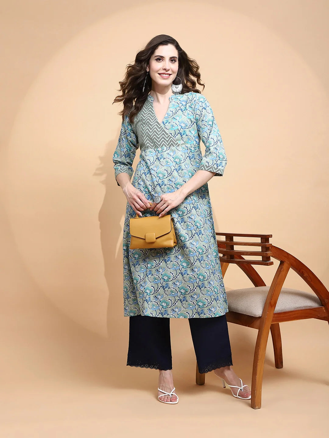 Pista Green Cotton Blend Kurta - Global Republic