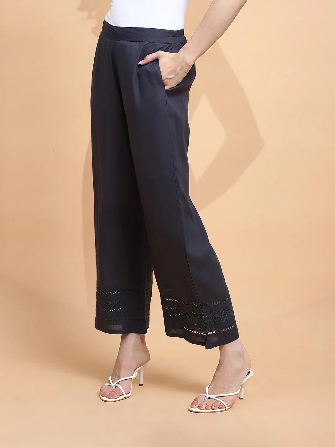 Grey Rayon Blend Loose Fit Palazzo - Global Republic