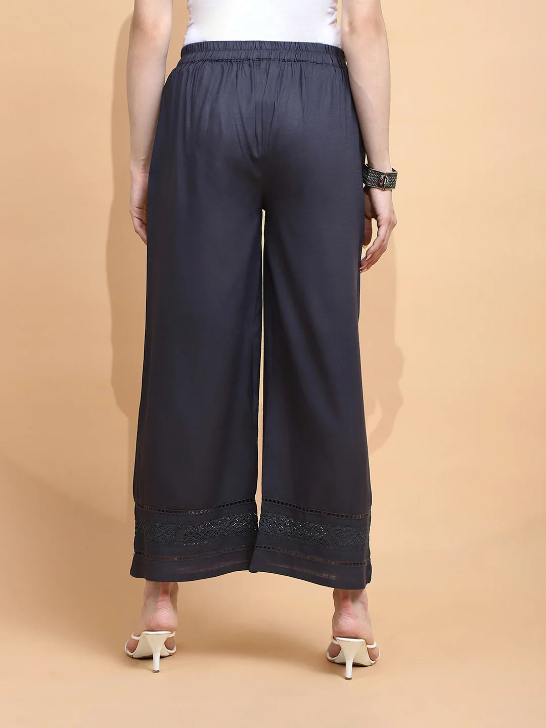 Grey Rayon Blend Loose Fit Palazzo - Global Republic