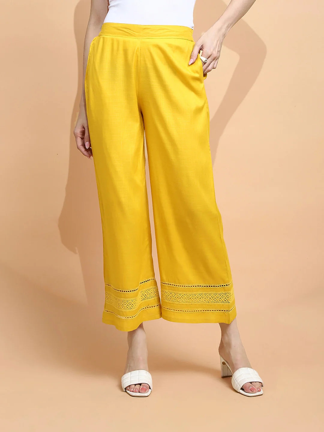 Mustard Rayon Blend Loose Palazzo - Global Republic
