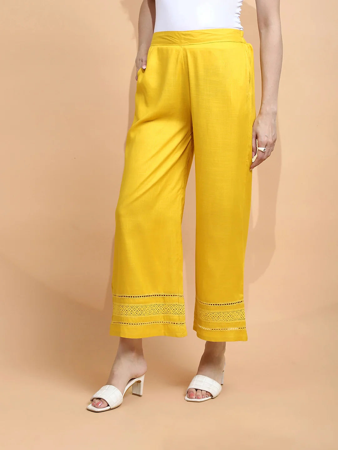 Mustard Rayon Blend Loose Palazzo - Global Republic