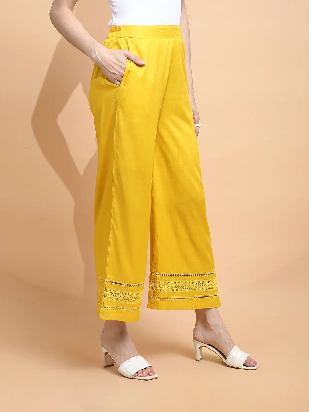 Mustard Rayon Blend Loose Palazzo - Global Republic
