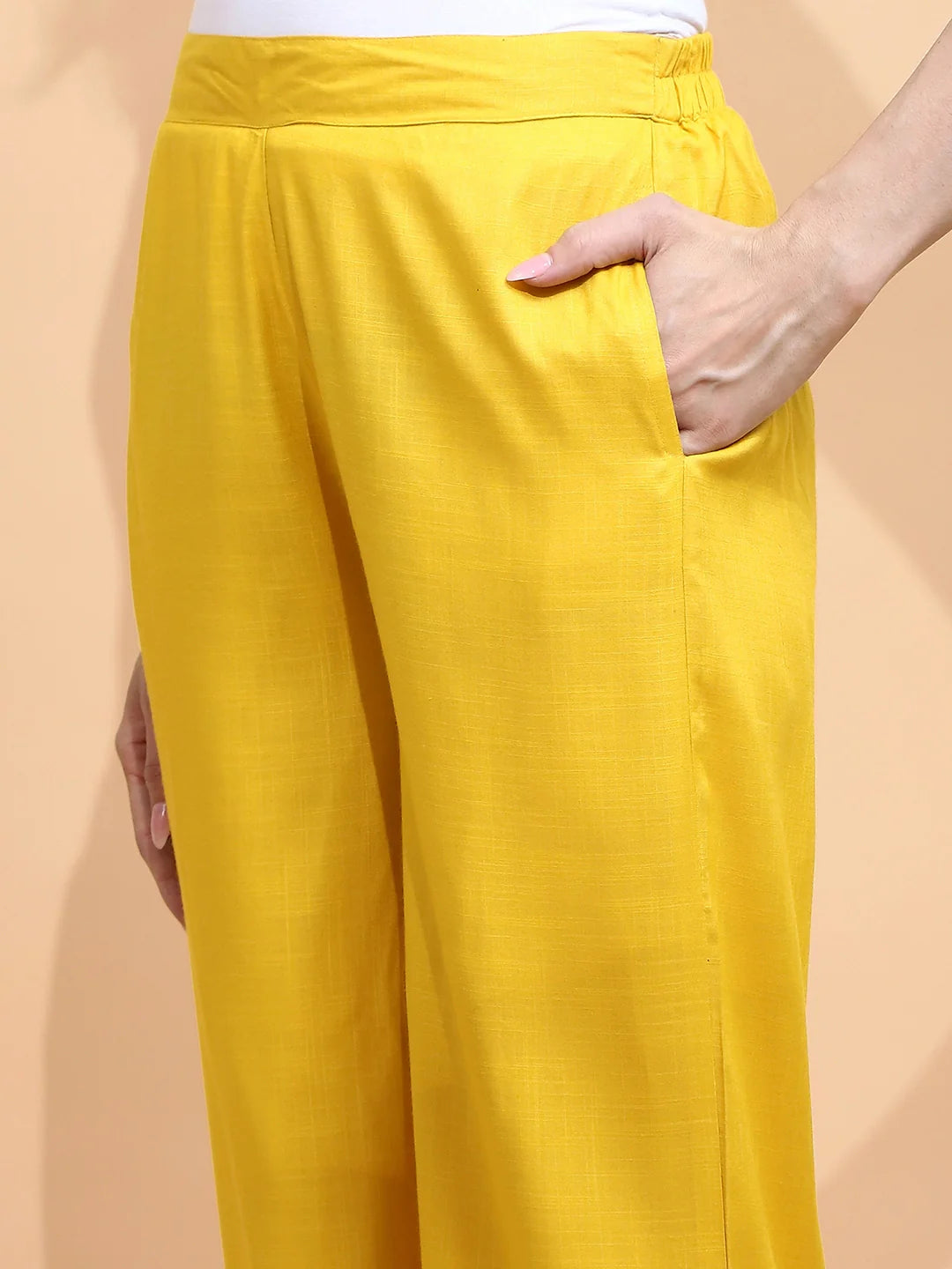 Mustard Rayon Blend Loose Palazzo - Global Republic